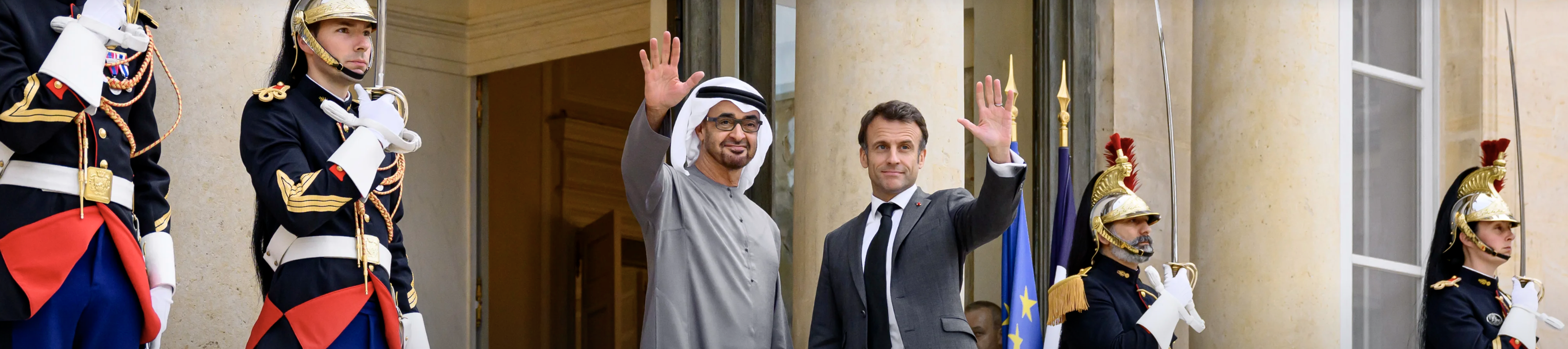H.H. Sheikh Mohamed Bin Zayed with President Macron at the Elysée Palace